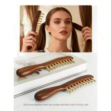 1pc Wide-Tooth Comb, Brass Material Long Handle Large Round Teeth Scalp Massage Brush, Suitable For Curly & Straight Hair Styling, Body Massage Tool - 紅木色 - 查看 10