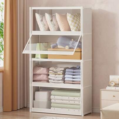 1 Organizador de armario portátil de gran capacidad con cubierta, opcional en color negro y blanco, de varios tamaños, a prueba de polvo, organizador de ropa de múltiples capas para el dormitorio, diseño con cubierta, fácil instalación, adecuado para el hogar y espacios de alquiler, organizador de dormitorio | Armario moderno | Estructura duradera, organización y almacenamiento de armarios, almacenamiento de primavera y verano, regalo del Día de la Madre