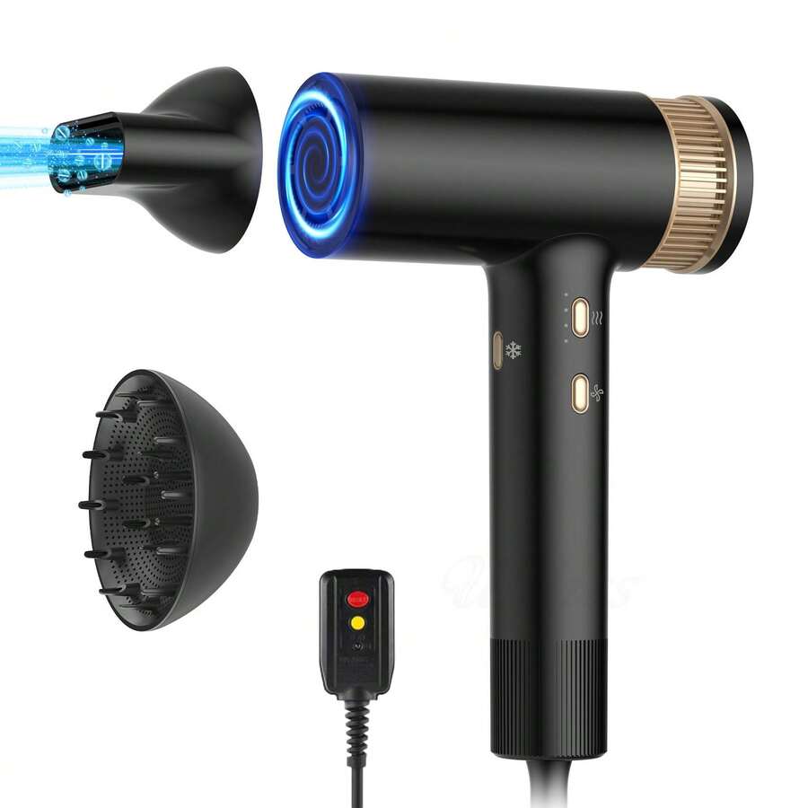 2026 New Product Premium Black Gold High Speed Hair Dryer With 1400W Power For Fast Drying And Salon Style At Home, Low Noise Design For Travel And Daily Use - 黑色 - 查看 1