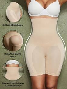 1 pieza Pantalones cortos moldeadores para mujer, panty de control de abdomen sin costuras - Albaricoque - Ver 3