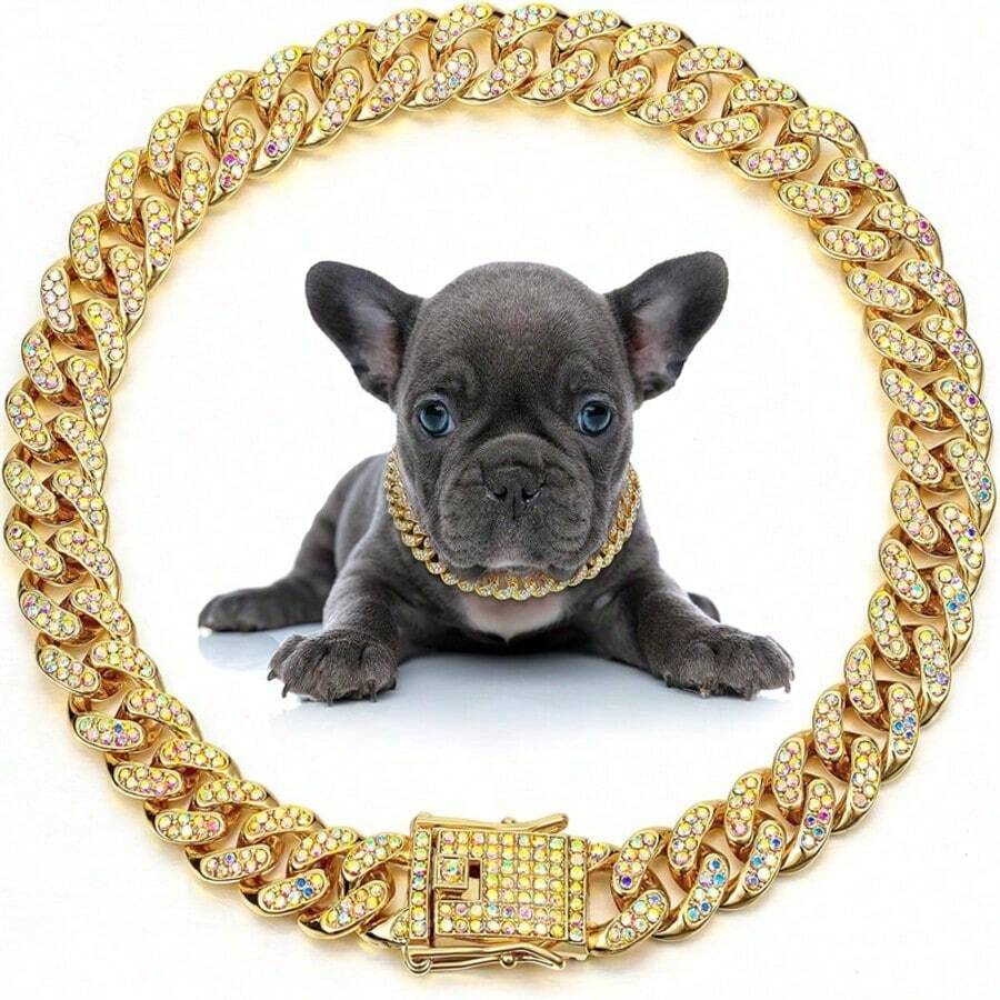 Classic Cuban Chain Pet Necklace, Fashionable Luxury Pet Collar, Made Of Zinc Alloy, Shiny Hip-Hop Design, Adjustable Comfortable Fit, Suitable For Small And Large Pets - Multicolor - View 1
