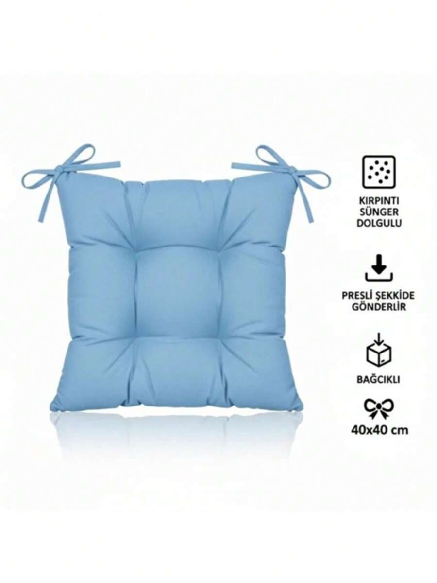 Single Chair Cushion With Ties 40x40 Cm – Soft Seat Pad With Foam Filling - Baby Blue - View 1