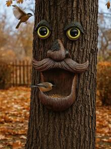 树脸造型喂鸟器 - 深色户外抱树雕塑，眼睛会发光 - 奇特的庭院装饰和野生鸟类喂食器艺术品 - 多款 - 查看 5