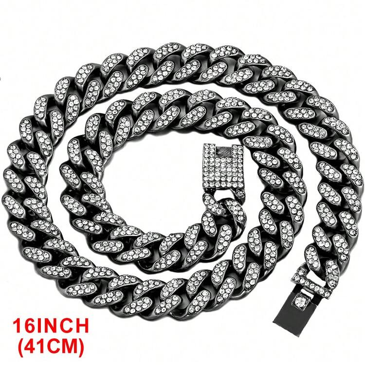 Bộ dây chuyền và vòng tay kiểu màu đen unisex thời trang mới, đính đá lấp lánh, phong cách Punk Hip-Hop Rock. - Dây chuyền và vòng tay nam - Xem 9