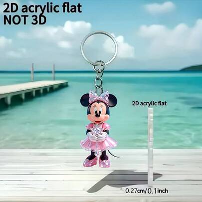 Disney 2D Flat, 2D Flat - Mini Cute Keychain, Mini Acrylic Round Ring Buckle, Fashionable And | Clear Printing, Bag Charm Pendant, Keychain Pendant, Camera Charm, Perfect Holiday And Birthday Gift, 2D Flat Holiday Decoration Home Decoration