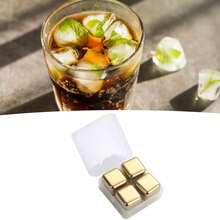 Premium Stainless Steel Metal Ice Cubes - Reusable Whiskey Stones Set With Ice Tongs For Quick Chilling Of Beverages - Golden Finish - 金色 - 查看 6