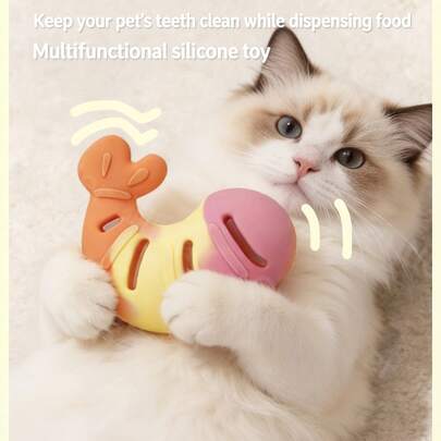 Shrimp Shaped Cat Chew Toy, Pet Slow Feeder Toy, Relieve Boredom, Treat Dispenser, Durable & Easy To Clean