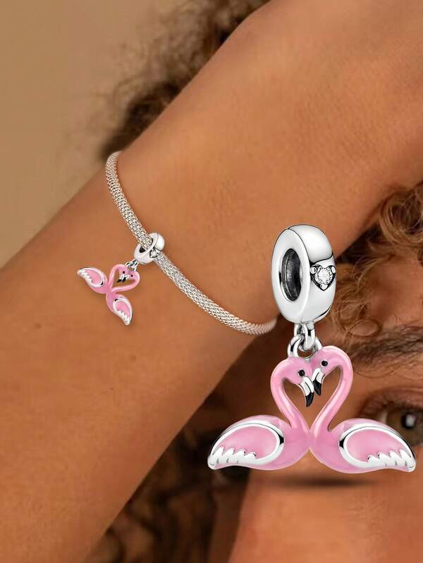 1颗925纯银火烈鸟吊坠珠，适合女士手链项链DIY首饰制作及日常装饰