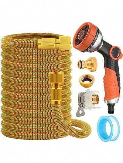 Telescopic Gardening Hose+Orange Nozzle Set, Can Triple Stretch Water Pipe, Durable Hose Expandable Hose, Comfortable Grip, Multifunctional Water Gun, Suitable For Cleaning, Irrigation And Other Purposes