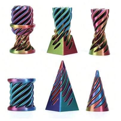 3pcs/Set 3D Printed Impossible Pyramid Shuttle Sculpture, 3pcs Spiral Decompression Toys, 3D Printed Fidget Toys For Teens, Cylinder, Cone 3D Printed Spiral Cone Decompression Anti-Stress Relief, Impossible Cylinder Anxiety Relief Toys, Magical Impossible Shuttle Desktop Decor, Unique Party Favors Birthday Gifts, Multiple Colors Available