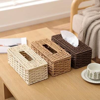Woven Rattan Tissue Box | Handmade Seagrass Napkin Holder For Living Room, Decorative Wicker Paper Towel Box Coffee Table