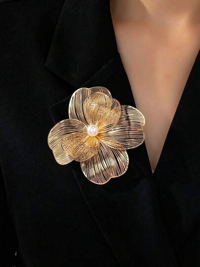 1pc Vintage Fashion Elegant Temperament Faux Pearl Inlaid Flower Brooch Suitable For Women's Banquets And Festivals