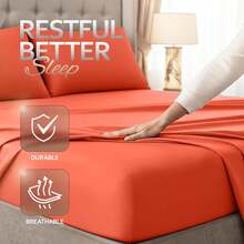 Beddora Queen Size Bed Sheet Set In Orange – 4 Piece Microfiber Sheets, Ultra-Soft, Deep Pocket, Wrinkle-Resistant, Easy Care, Adult - Màu Cam cháy - Xem 7
