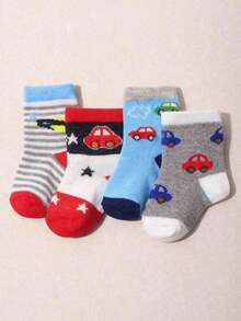10双随机卡通汽车图案中筒袜，柔软透气，适合婴幼儿日常穿着。 - 彩色 - 查看 3
