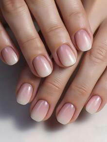 VV MEI JIA ER 96片（白色/粉色/裸色/浅粉色）渐变美甲贴纸，短方形，ABS材质，自然贴合，含可重复使用的凝胶胶水，适合女性和女孩作为礼物，UV亮面，12种尺寸贴纸，包含1个指甲锉和1卷渐变美甲胶带。 - 彩色 - 查看 2