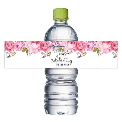 20张/10张 优雅花卉婚礼庆典感谢水瓶标签，浪漫玫瑰水瓶贴纸，适用于婚礼、情人节、生日、新娘送礼会装饰