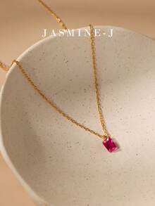 1pc S925 Sterling Silver Necklace With Zirconia Stone, Red & Blue Sapphire Pendant Necklace, Red Diamond Pendant Necklace, Gold Necklace, Minimalist Elegant Women Necklace, Versatile Compact Delicate Pure Silver Daily Wear Jewelry - Multicolor - View 5