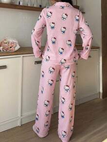 SANRIO 2pcs Women's Casual Striped Loungewear Set, Pajama Set - Pink - View 6