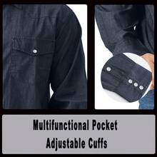 Men's Denim Cowboy Pearl Snap Casual Western Button Down Up Long Sleeve Work Shirts - hải quân 5 - Xem 3