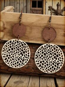 1 Pair Fashionable Bohemian Style Hollow Mesh Leather Earrings, Women's Beach Vacation Earrings - Beige - View 3