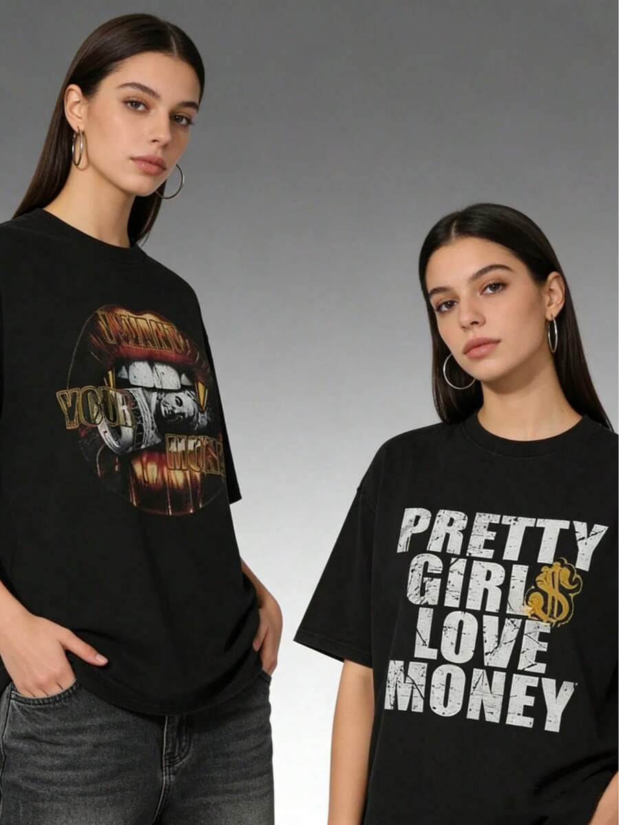 Double-Sided Printed T-Shirt, Suitable For Men And Women, The Best Gift For Summer Casual Short Sleeved T-Shirt - Premium Cotton Graphic Printed Round - 黑色1 - 查看 1