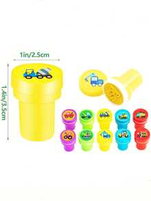10/20pcs Car-Themed Stamps, Including Garbage Truck Seals, Construction Vehicle Self-Sealing Stamps, And Ink Dumping Truck Plastic Stamps, Suitable For Birthday Gifts, Zoos, And Teachers. - Multicolor - View 3