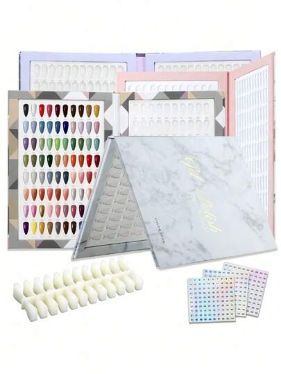 160 Colors/216 Colors Marble Color Chart + 240pcs Nail Tips Display Book, Nail Polish Storage Album, Nail Art Design Catalog, Includes 240PCS Nail Tools. Marble Pattern Nail Art Display Book, Suitable For Nail Technicians, Salons And Home Use, As Gel Polish Organizer, White Marble Design For Nail Art Reference Guide. 160 Colors Nail Polish Color Chart, Nail Gel Sample Display Board, 160 Color Palette Color Card, 240 Color Card Album