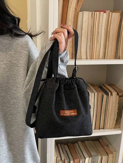 TIANDINGYU 时尚女士抽绳斜挎包，牛仔抽绳水桶包，甜美休闲街头单肩包，便当包，迷你购物包，运动旅行收纳包，柔软面料，可调节肩带，带拉链口袋，送朋友、女友、节日礼物