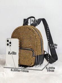 优雅女士亮片背包/亮片包，独特迷你单肩包，新款时尚水钻背包，情人节/生日送给女士的趣味礼物 - 金色 - 查看 3