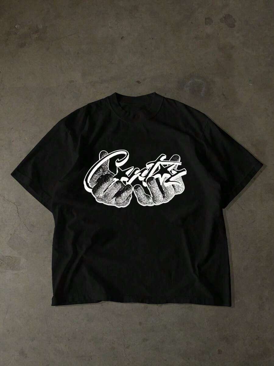 Hip-Hop Style Men's Printed T-Shirt, Vintage Graphic T-Shirt For Men "IT'S NEVER LUCK IT'S ALWAYS GOD" For Plein Air Sports. Convenient For Walking, Backpacking, Everyday Casual Wear, Print/été - màu đen - Xem 1