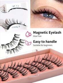 MAANGE 两卷磁性假睫毛套装，包含可重复使用的睫毛辅助器，无需胶水，柔软仿貂毛睫毛，适合日常妆容，自然美妆工具，混合款式，3D加厚假睫毛条，打造迷人提拉眼妆，适合日常佩戴、工作、学习、旅行、派对等场合，粉色包装，是送给女性的理想母亲节礼物。 - 眼尾拉長款 - 查看 10