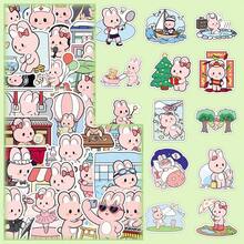 51pcs Colorful Painted Original Cute Pink Rabbit Cartoon Animal Decorative Stickers For Phone Case, Notebook Scrapbook Supplies Stationery Funny Stickers - 51 Original Photos Of a Pink Bunny's Daily Life. - View 3