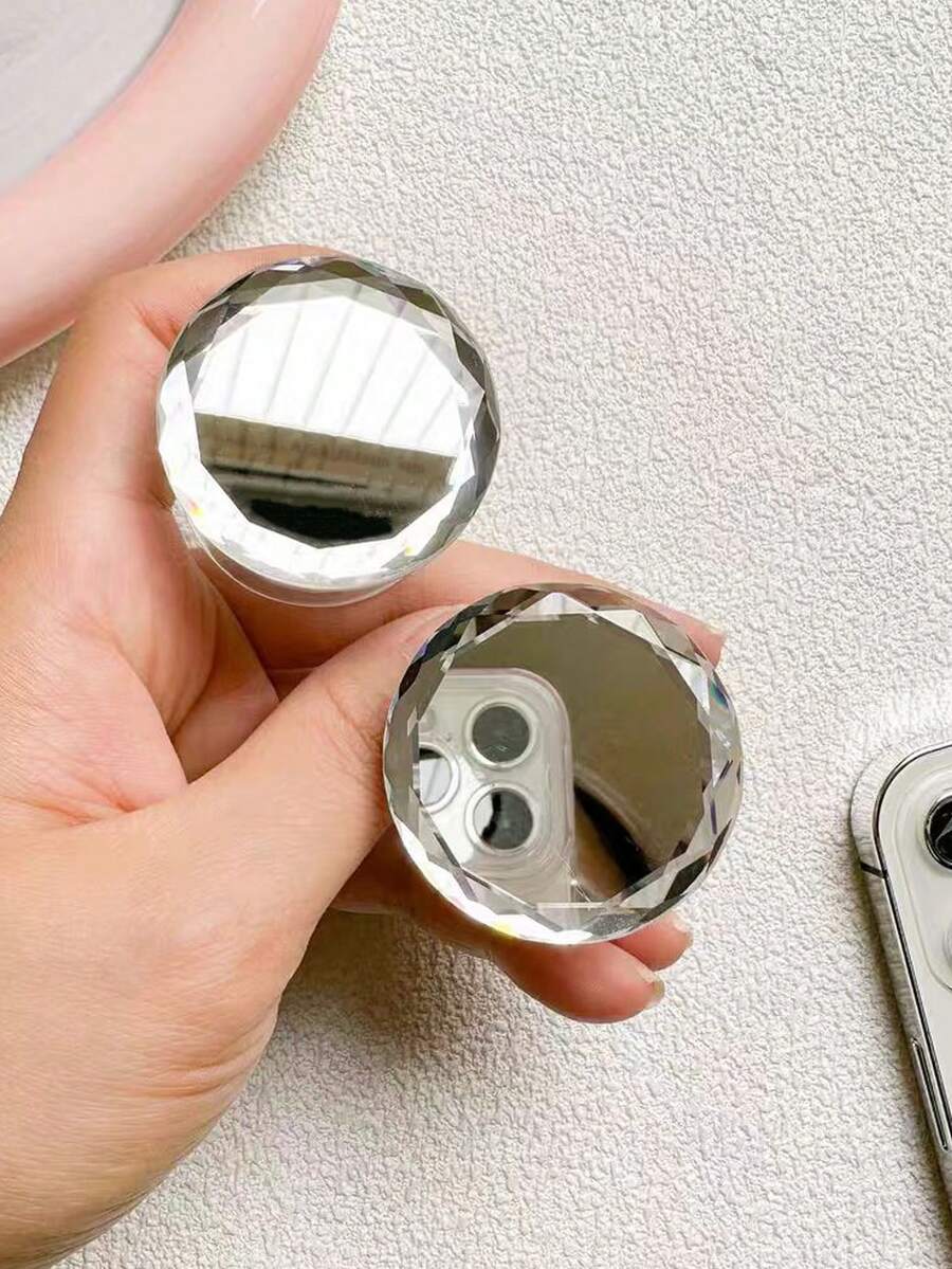 Minimalist Mirror Element Push-Pull Bracket Multi-Faceted Cut Crystal 1pc INS Style Mirror Crystal Bracket Expandable Cartoon Multi-Function Folding Slouchy Suitable Adhesive Backsticker Compatible With Apple Honor Spring Gift - Multicolor - View 1