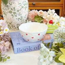 1个/2个/4个 韩式ins风手绘小爱心陶瓷捏碗 高性价比可爱图案碗 日常甜点碗 冰淇淋碗 水果沙拉碗 家用饭碗 - 彩色 - 查看 3