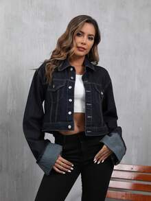 Áo khoác denim tay lửng Seelio Xuân Thu mới dành cho nữ, thời trang đa năng cho ngày tựu trường - màu xanh da trời - Xem 5
