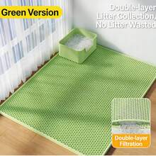 [Versión reforzada] 1 pieza Almohadilla de arena para gatos de EVA, de doble capa, de una sola pieza, con una sola abertura, lavable y que controla la arena, adecuada para uso en interiores de gatos, fácil de limpiar, en múltiples colores - Negro - Ver 2