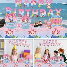 58Pcs Axolotl Birthday Party Supplies Include Happy Birthday Banner-Balloons-Cake Topper-Cupcake Toppers-Tableware For Axolotl Party Decorations - View 7