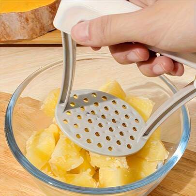 1pc Manual Potato, Sweet Potato, Purple Potato And Taro Mash Maker Tool, With Ergonomic Handle, Perforated Drainage Design, Made Of PP Material, Suitable For Home Kitchen