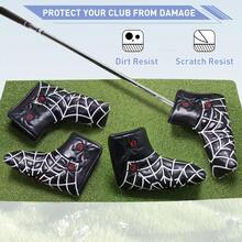 FINGER TEN Funda para putter de golf con cierre magnético y diseño de araña de PU, ajuste universal para putters de hoja, protección bordada impermeable para palos de golf - Negro - Ver 5