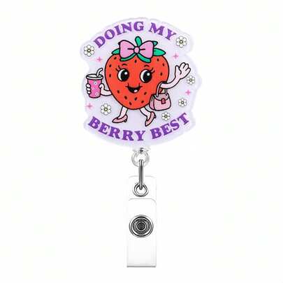 1pc Doing My Berry Best Strawberry Badge Reel Retractable Badge Holder Clip With Swivel Alligator Clip For Medical Office Administrator Intern Pediatric Doctor Nurse Gifts