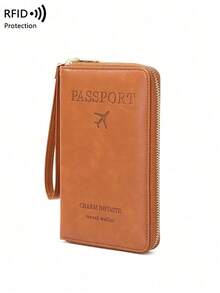 CHARM INFINITE Travel Passport Wallet RFID Blocking Creative Design Zipper Closure Multiple Card Slots Wrist Strap For Airplane Tickets Credit Cards Travel Organizer Beach Vacation Summer Gift - 棕色 - 查看 9