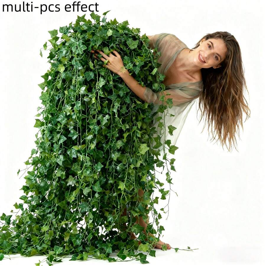 12 Pieces Artificial Ivy Leaf Garlands In Permanent Green, 3D Synthetic Green Vine Hanging Decoration, Plastic Plant Wreath For Indoor/Outdoor Use, Home, Garden, Wedding, Baby Shower, Housewarming - No Electricity Required Gift For Birthday, Graduation, Garden Decoration, Outdoor Plant, Gardening, Artificial Flowers - 12 Pieces - View 1