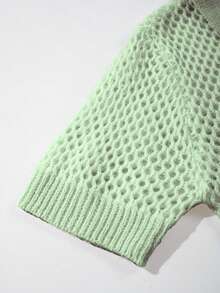 Solid Color Semi-Transparent Mesh V-Neck Collared T-Shirt, Elegant & Sexy, American Style Versatile For Commute & Date, Short Sleeve Top, Summer - Green - View 7