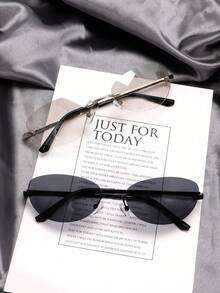 Frameless Oval Decorative Glasses, Y2K Punk Chic Minimalist Basic Style Eyewear - Black - View 1