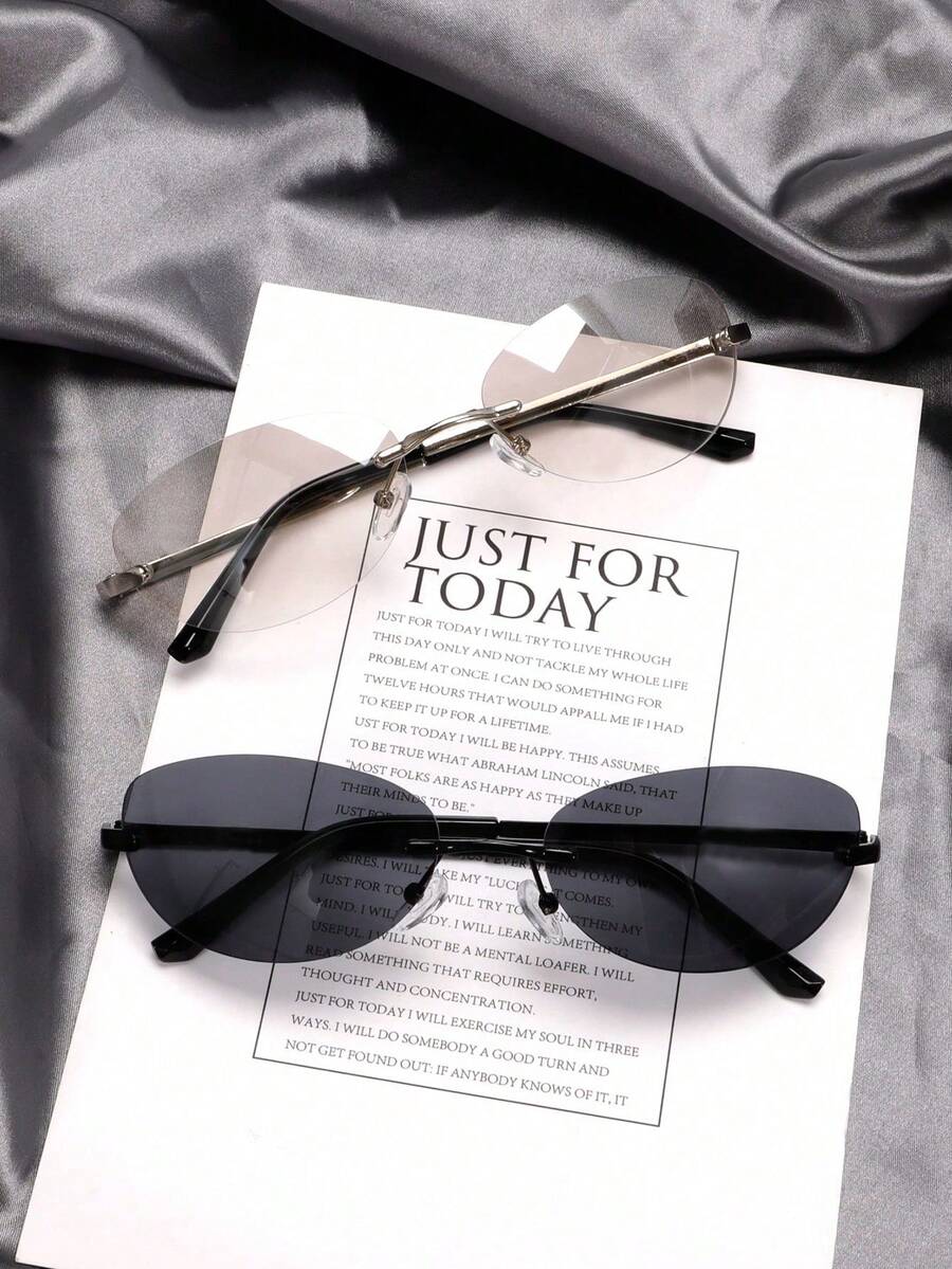 Frameless Oval Decorative Glasses, Y2K Punk Chic Minimalist Basic Style Eyewear - Black - View 1