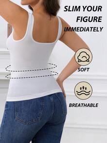 1件装女士无袖针织背心，修身基本款休闲日常穿着，无缝压缩上衣，女士无缝白色塑身衣，收腹提臀，收腹塑形 - 白色 - 查看 2