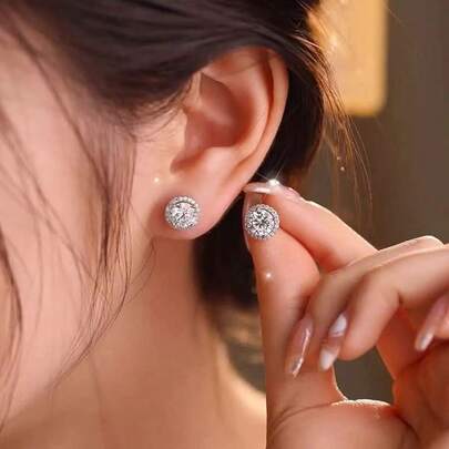 1 Paar vielseitige runde Ohrstecker aus kubischem Zirkonia, hochwertige funkelnde Ohrringe für Frauen, ideal für den täglichen Gebrauch und als Geschenk