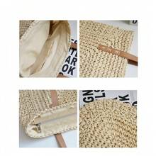 Large Capacity Straw Tote Bag / Handwoven Women's Handbag / Versatile Casual Beach Bag - White - View 4