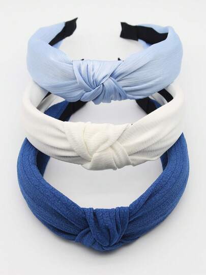 3 piezas Diademas de tela a cuadros azul y blanco y de unicolor, diseño curvo, accesorios de moda para el cabello, adecuados para uso diario, actividades al aire libre, lavarse la cara y maquillaje, se pueden usar como decoración casual para el cabello, herramienta de peinado, accesorio de belleza, accesorio para rizar