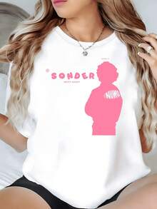 Silueta rosa que simboliza la singularidad y la conexión humana en un mundo diverso resaltando la fuerza interior y la empatía femenina camiseta de mujer 220g casual moderna - Blanco - Ver 1